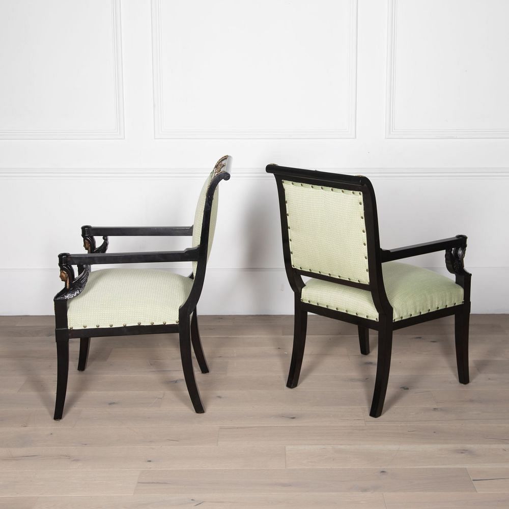 20th Century Pair of Ebonised Empire Armchairs CH8431541