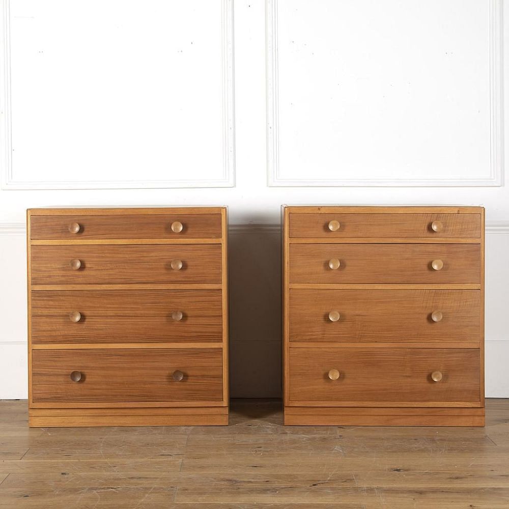 Pair of Mid-Century English Walnut Chests of Drawers CB2712589