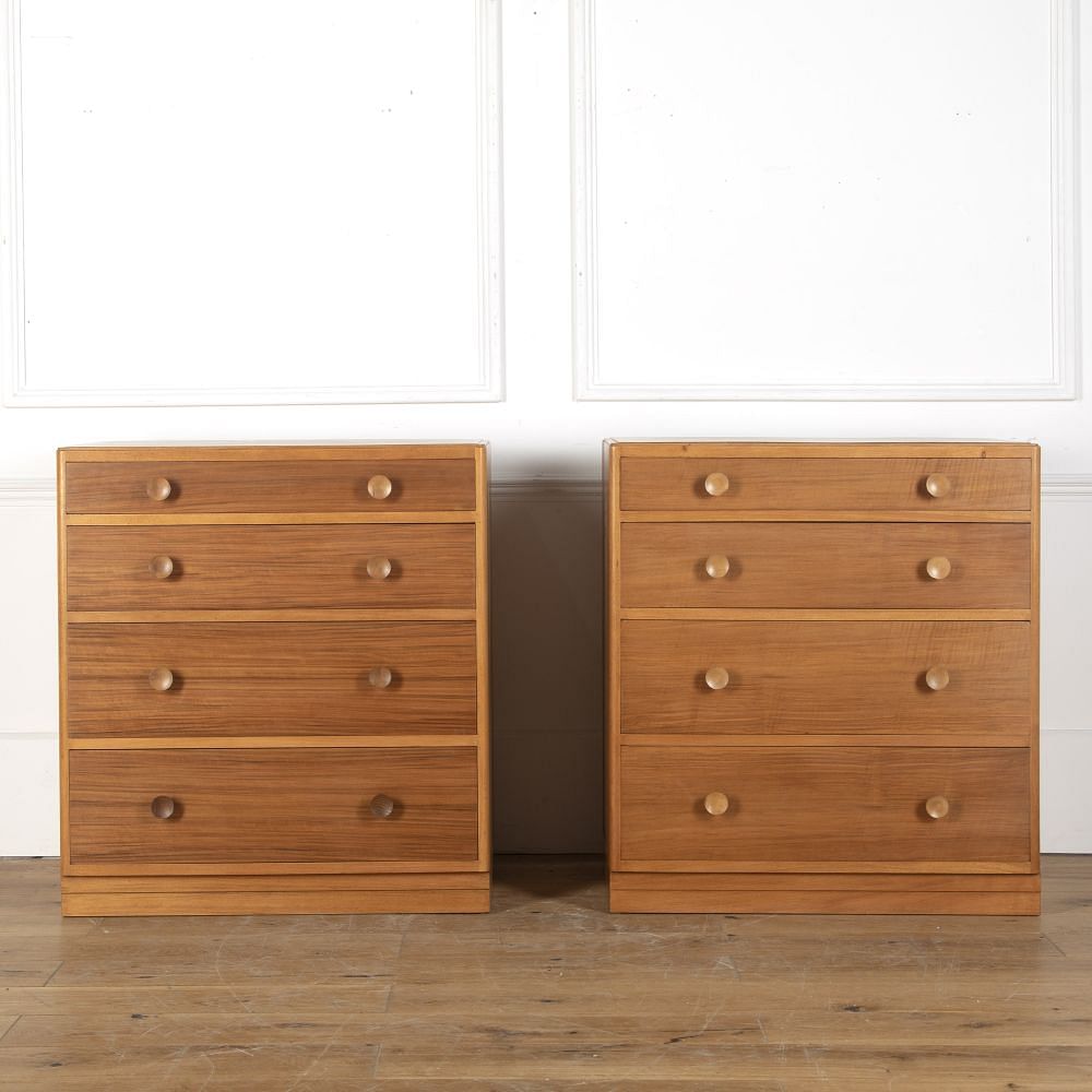 Pair of Mid-Century English Walnut Chests of Drawers CB2712589