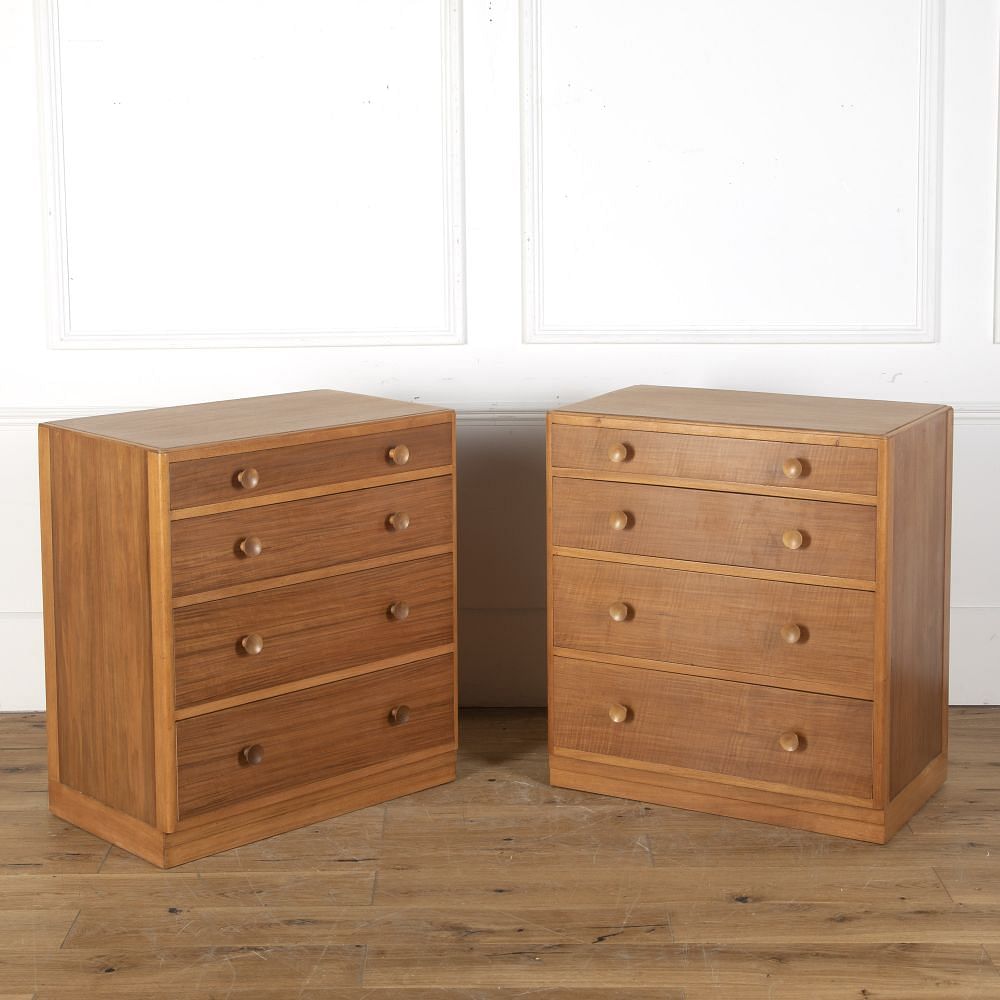 Pair of Mid-Century English Walnut Chests of Drawers CB2712589