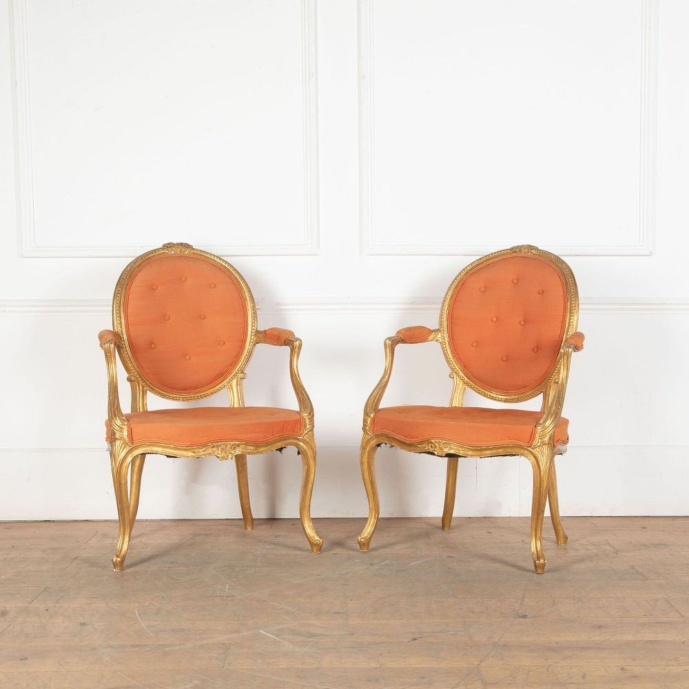 Pair of 18th Century George III Giltwood Open Armchairs CH0334142