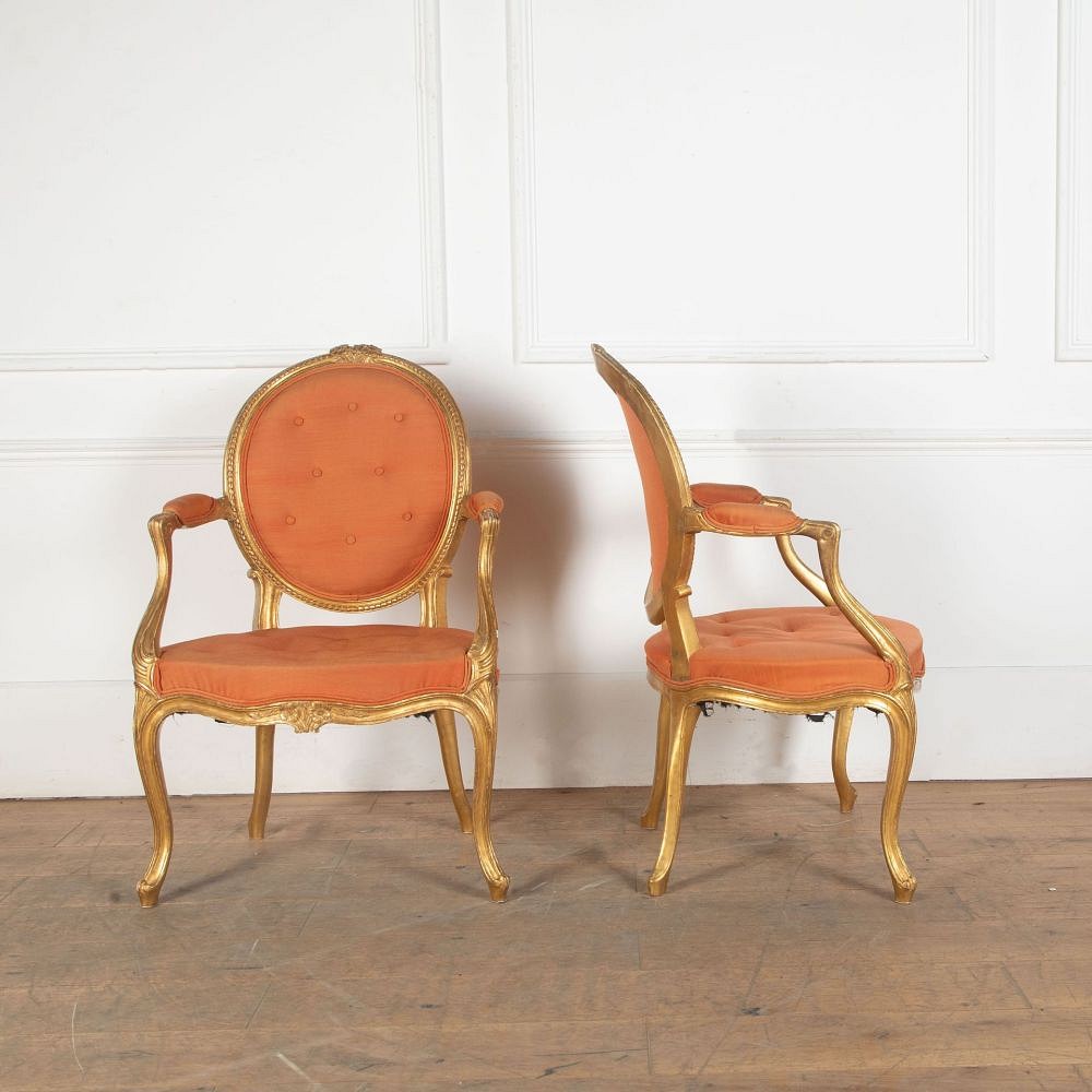 Pair of 18th Century George III Giltwood Open Armchairs CH0334142