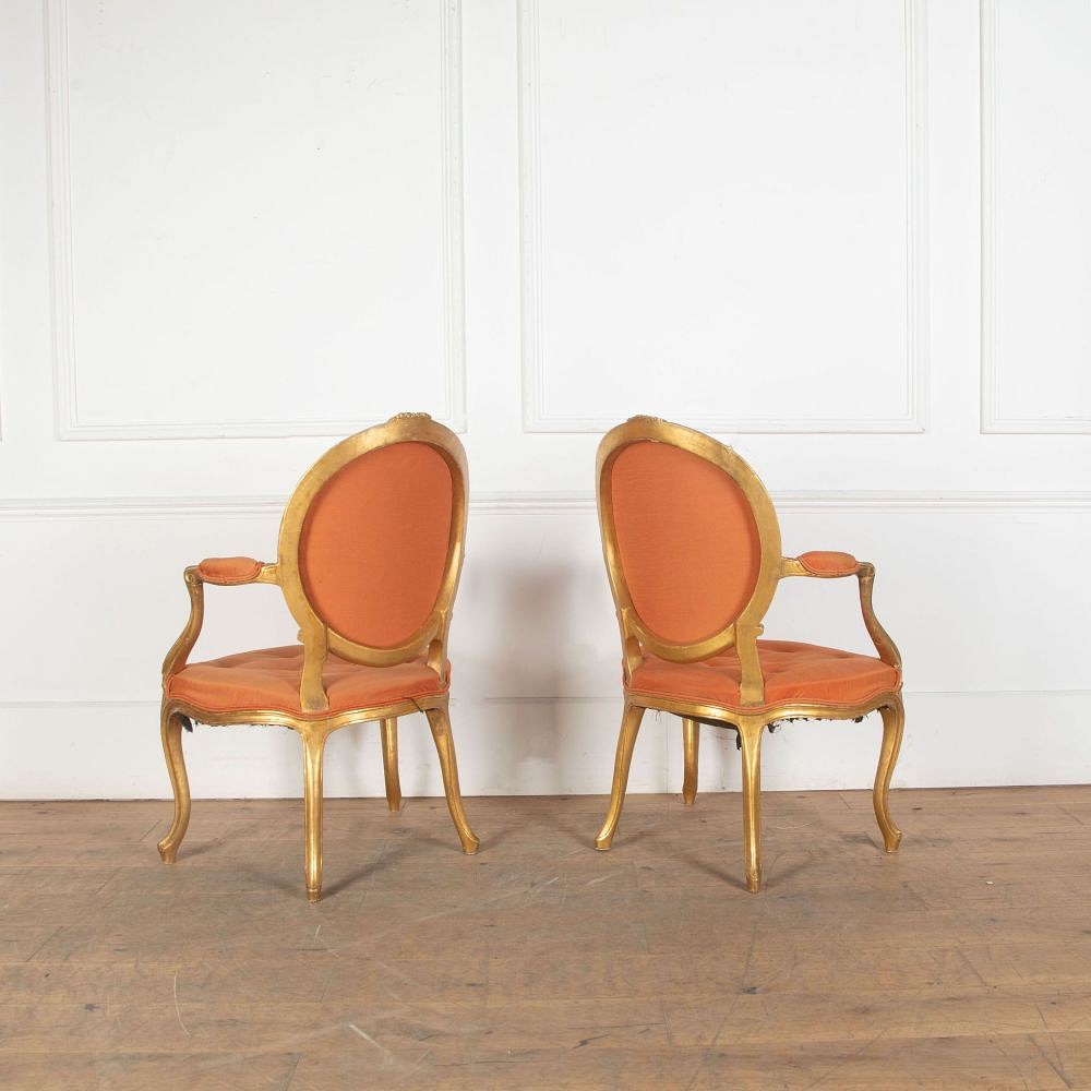 Pair of 18th Century George III Giltwood Open Armchairs CH0334142
