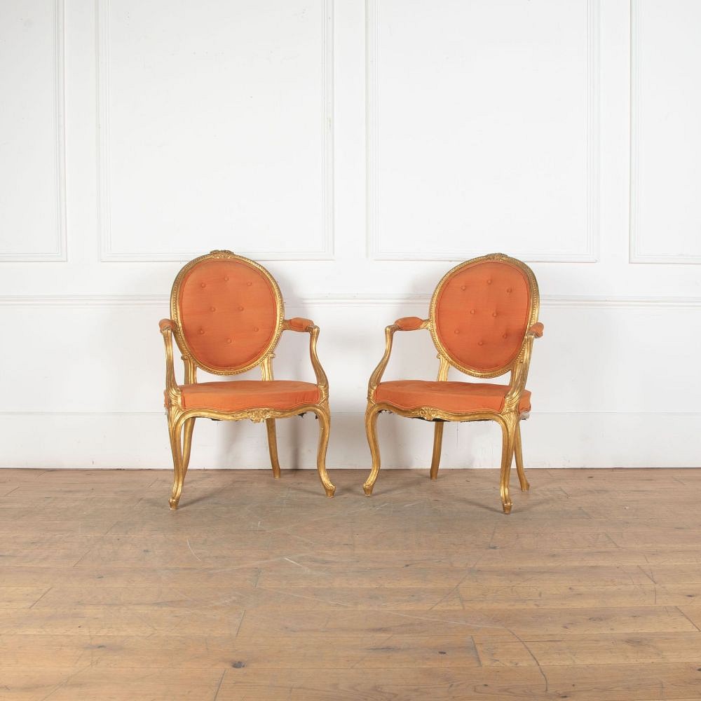 Pair of 18th Century George III Giltwood Open Armchairs CH0334142