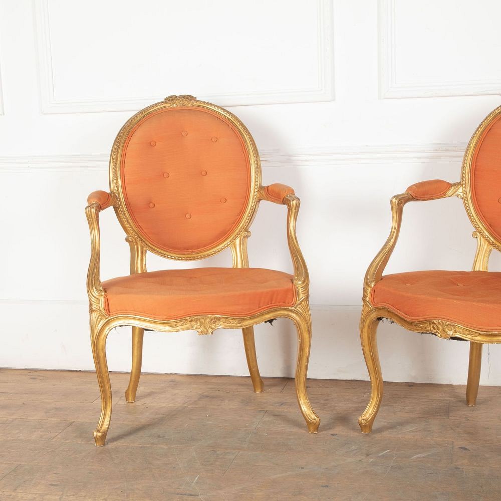 Pair of 18th Century George III Giltwood Open Armchairs CH0334142
