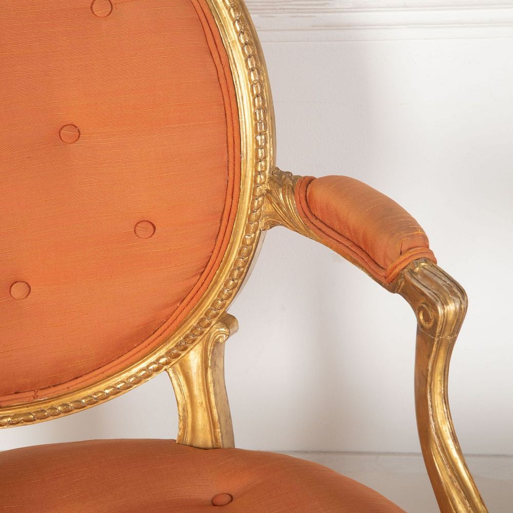 Pair of 18th Century George III Giltwood Open Armchairs CH0334142