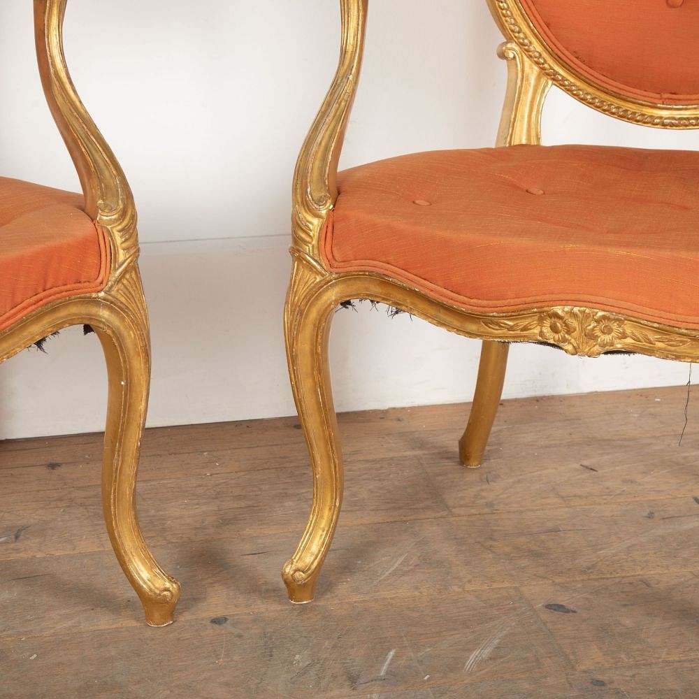 Pair of 18th Century George III Giltwood Open Armchairs CH0334142