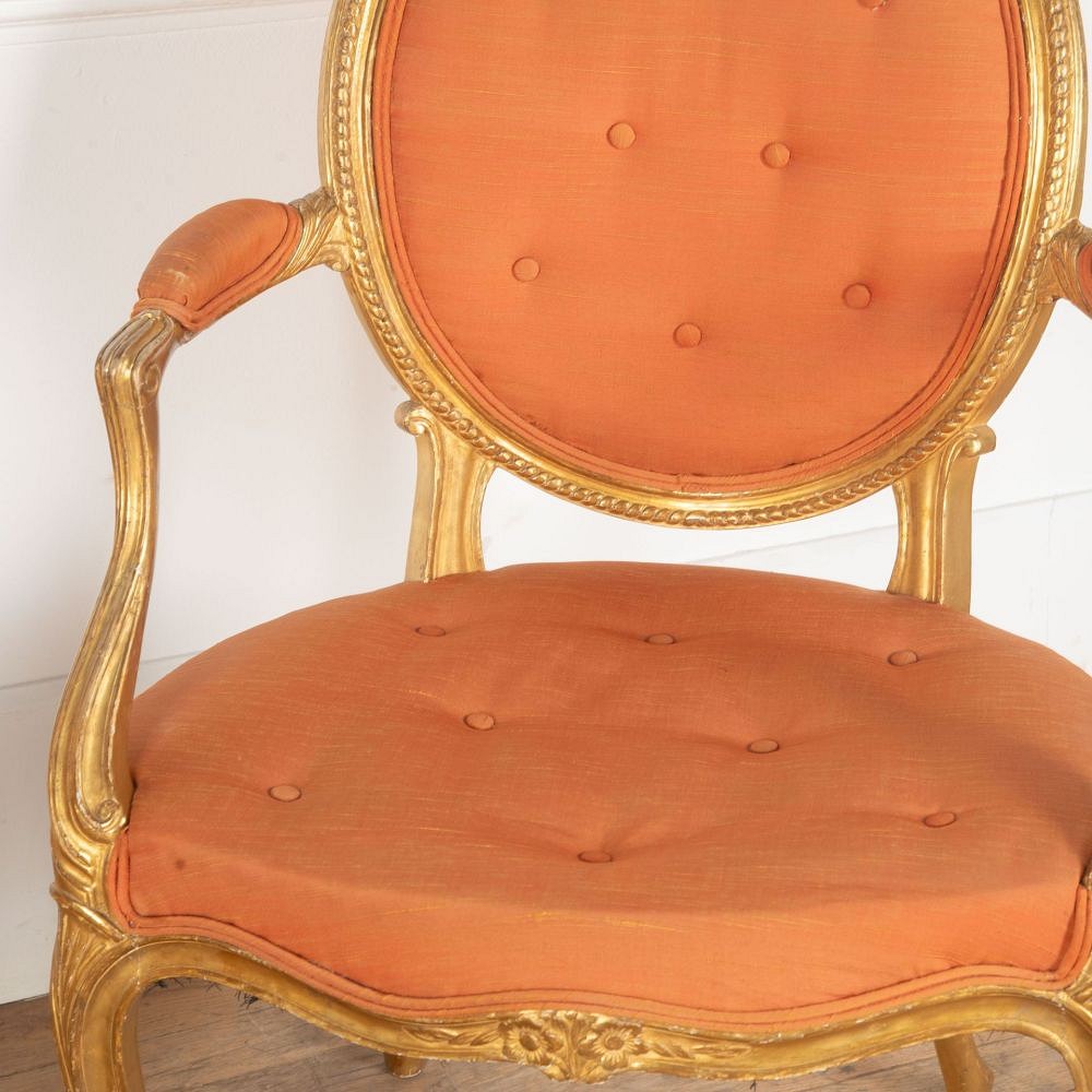 Pair of 18th Century George III Giltwood Open Armchairs CH0334142
