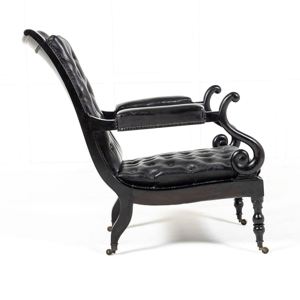 Mid 19th Century Ebonised and Leather Library Armchair CH0630642
