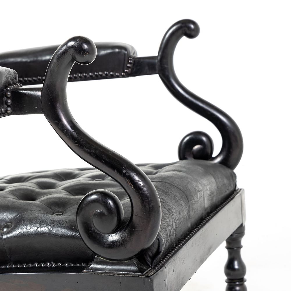 Mid 19th Century Ebonised and Leather Library Armchair CH0630642