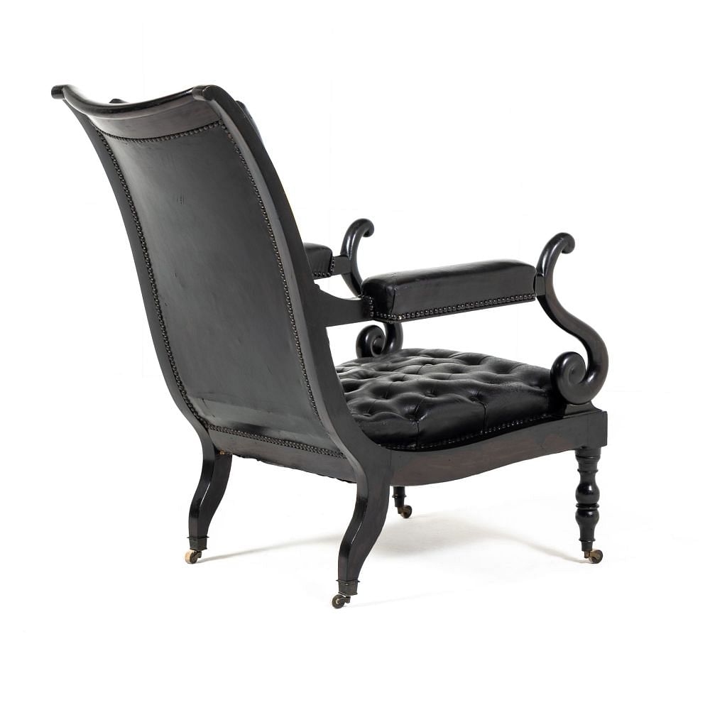 Mid 19th Century Ebonised and Leather Library Armchair CH0630642