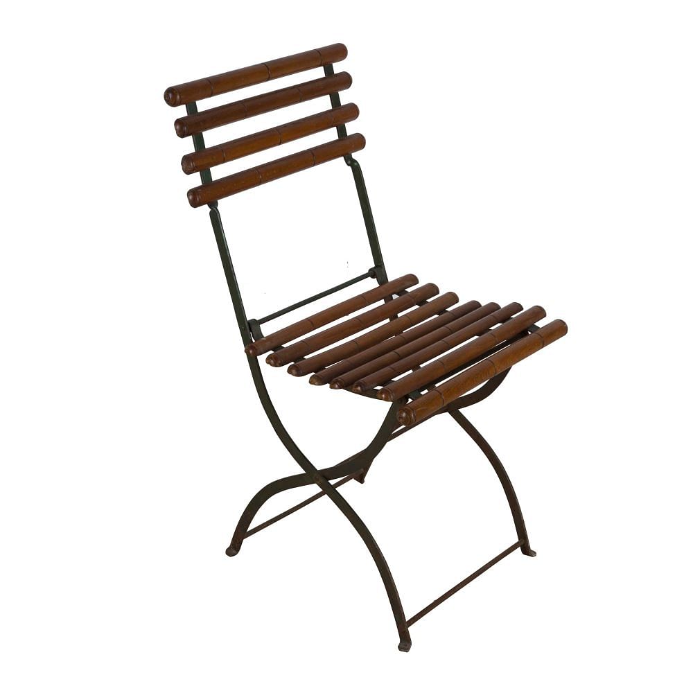 20th Century French Folding Iron and Faux Bamboo Café Chair CH1560636