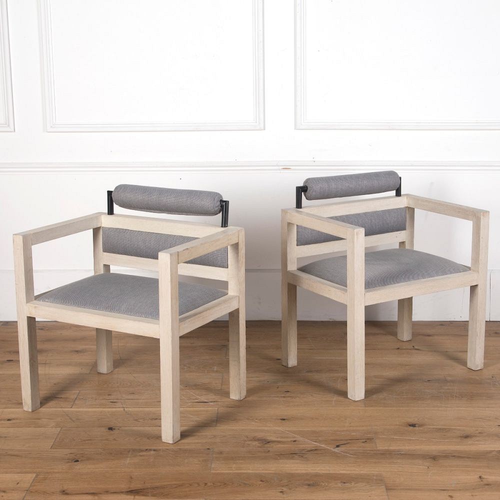 Pair of 1970s Bleached Oak Armchairs CH3610280