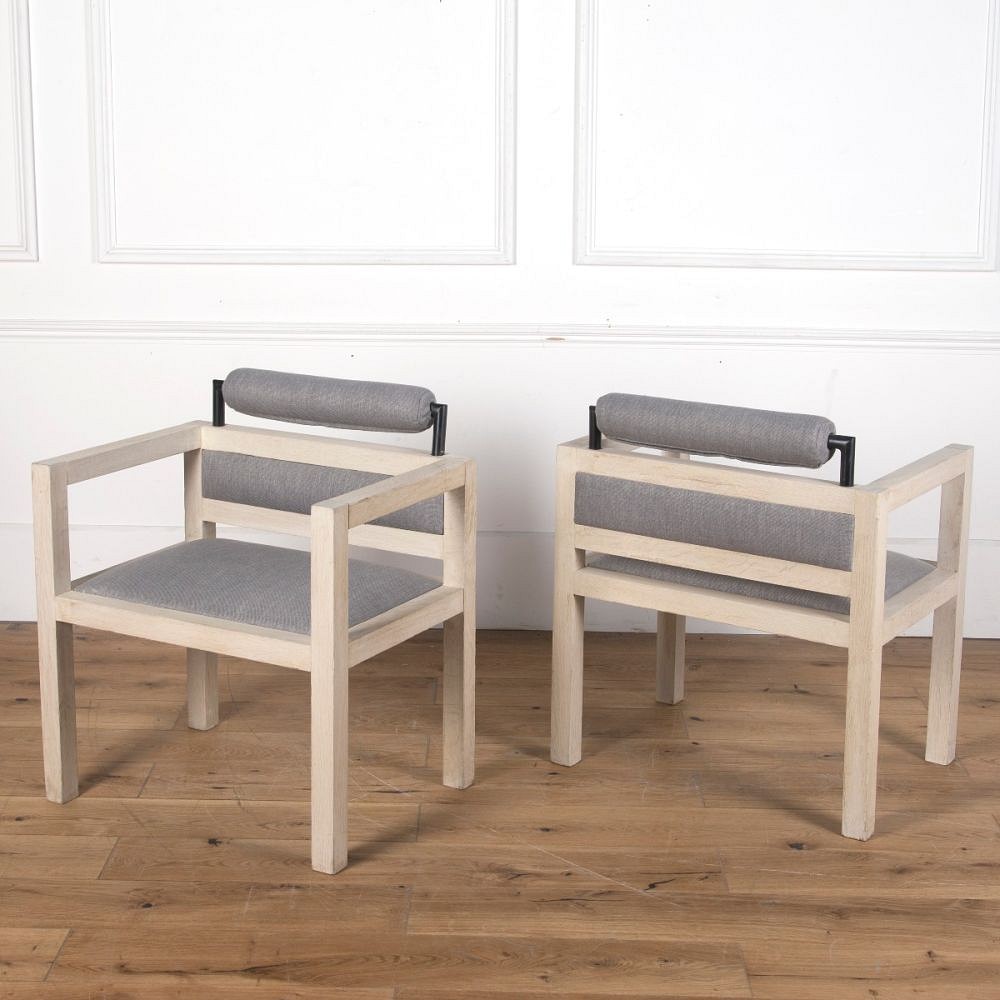 Pair of 1970s Bleached Oak Armchairs CH3610280