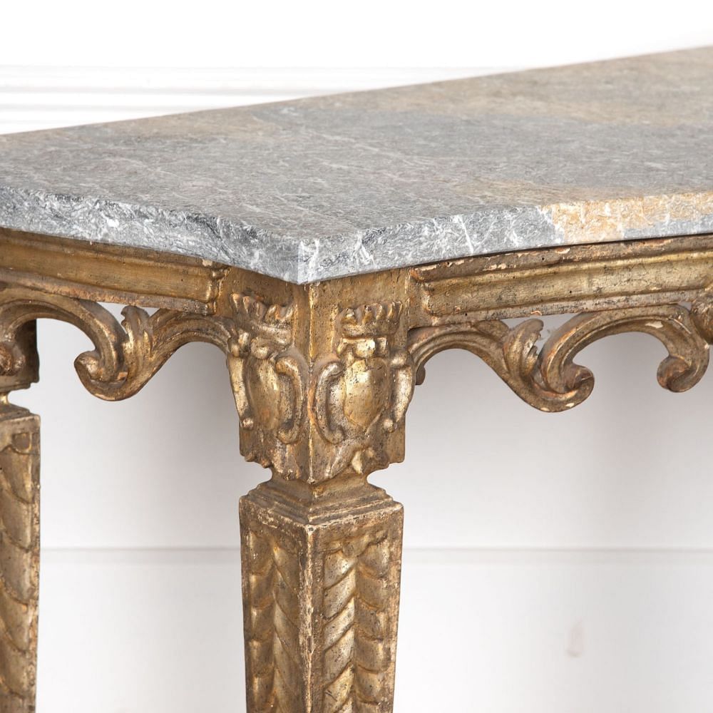 18th Century Italian Console from Lucca with Beautiful Grained Grey Marble Top CO2831854