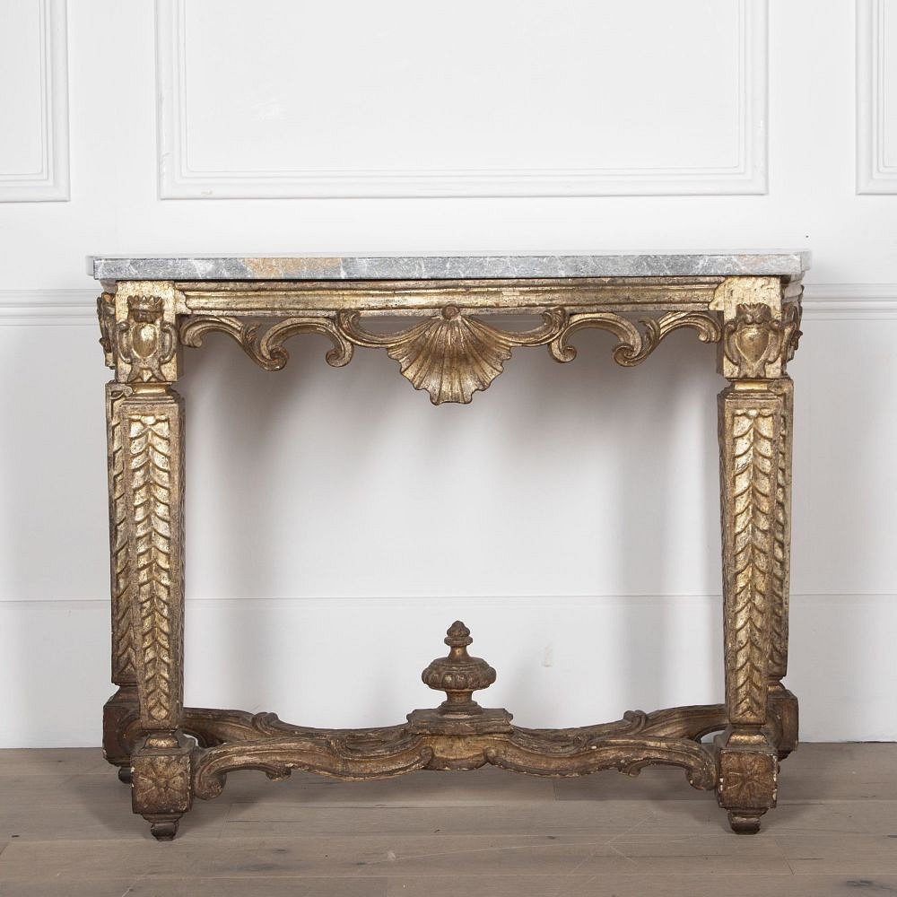 18th Century Italian Console from Lucca with Beautiful Grained Grey Marble Top CO2831854