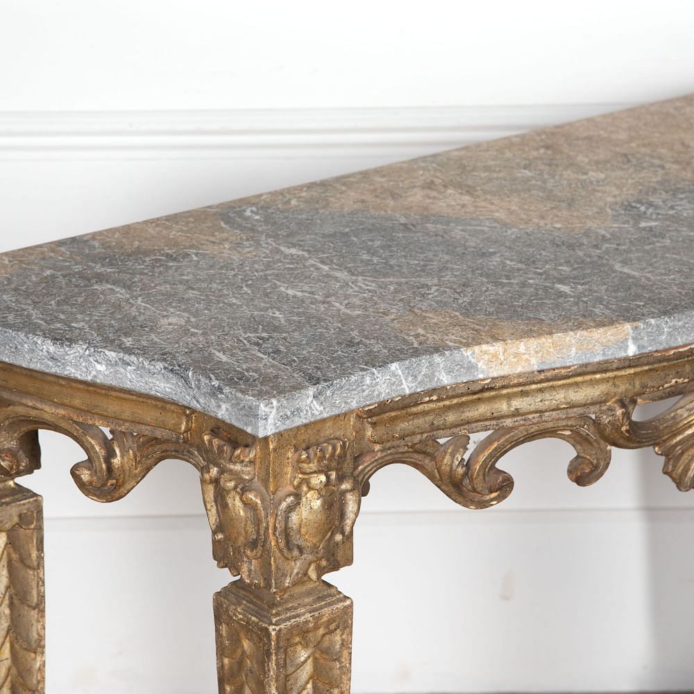 18th Century Italian Console from Lucca with Beautiful Grained Grey Marble Top CO2831854