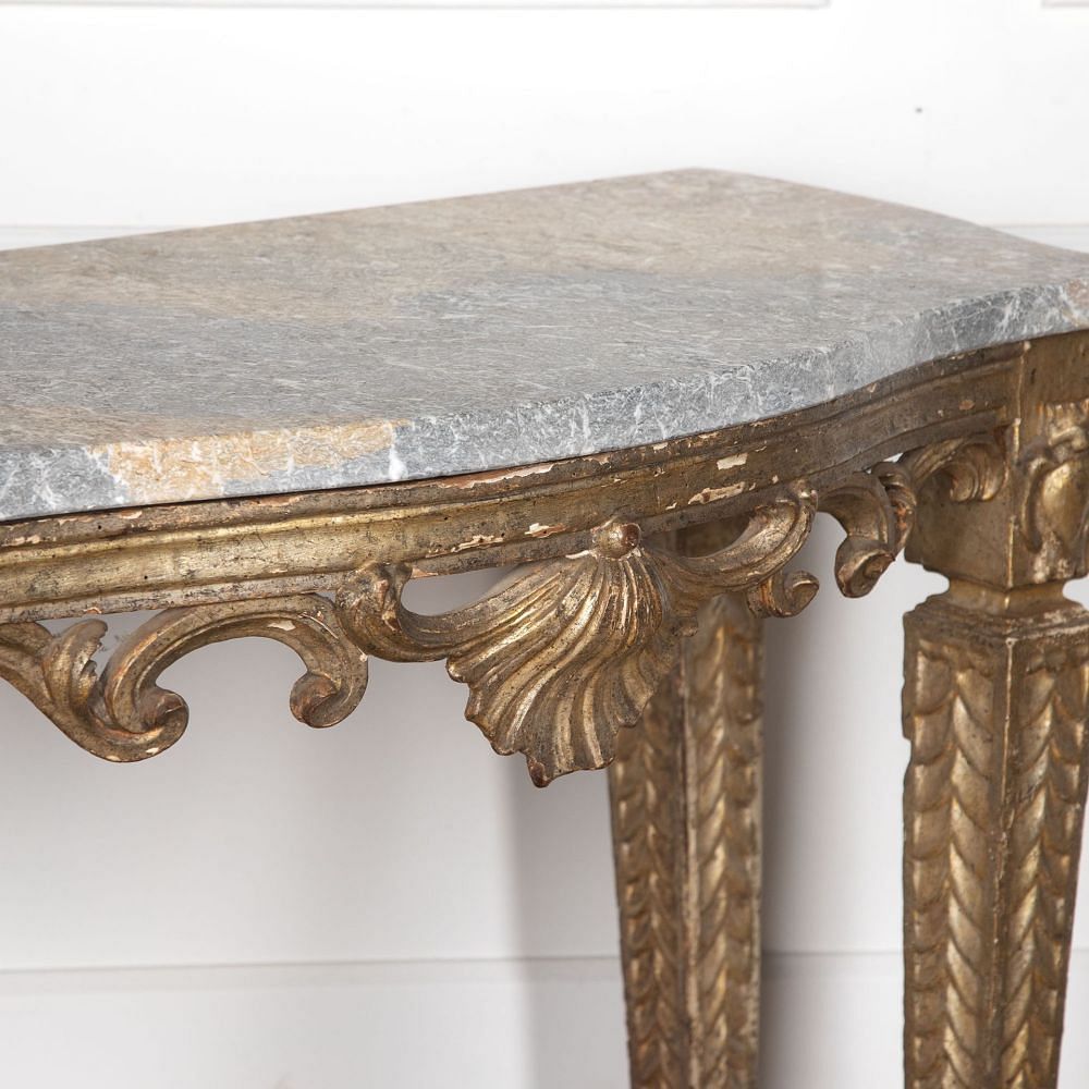 18th Century Italian Console from Lucca with Beautiful Grained Grey Marble Top CO2831854