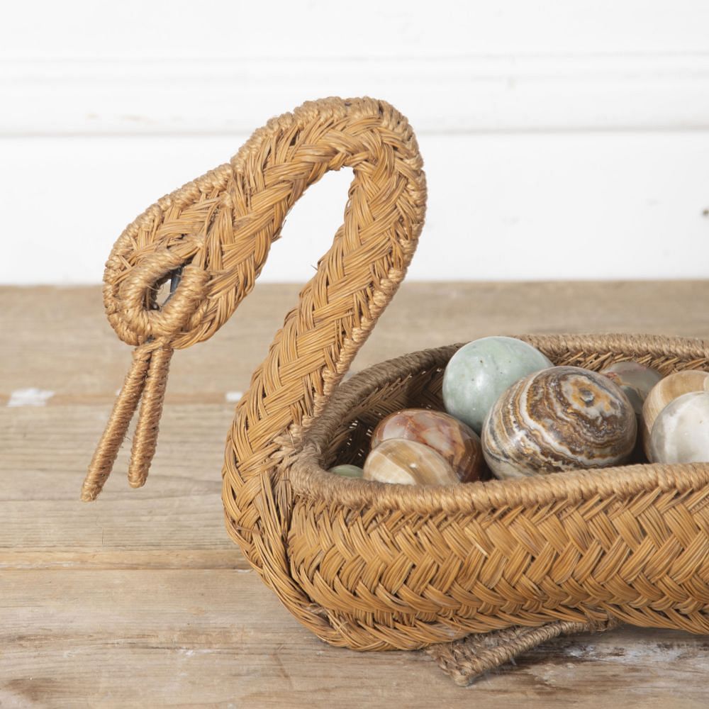 Straw Swan Basket and Collection of Decorative Eggs DA1527553
