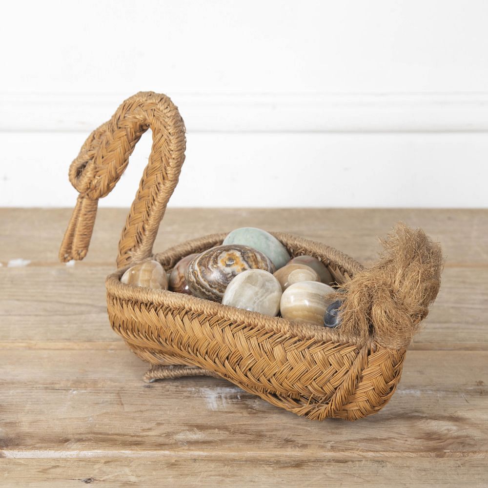 Straw Swan Basket and Collection of Decorative Eggs DA1527553