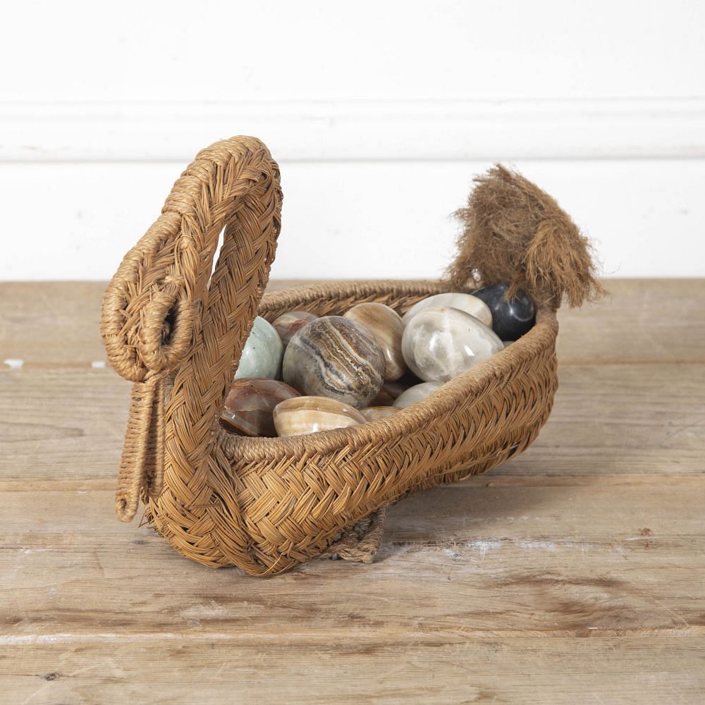 Straw Swan Basket and Collection of Decorative Eggs DA1527553