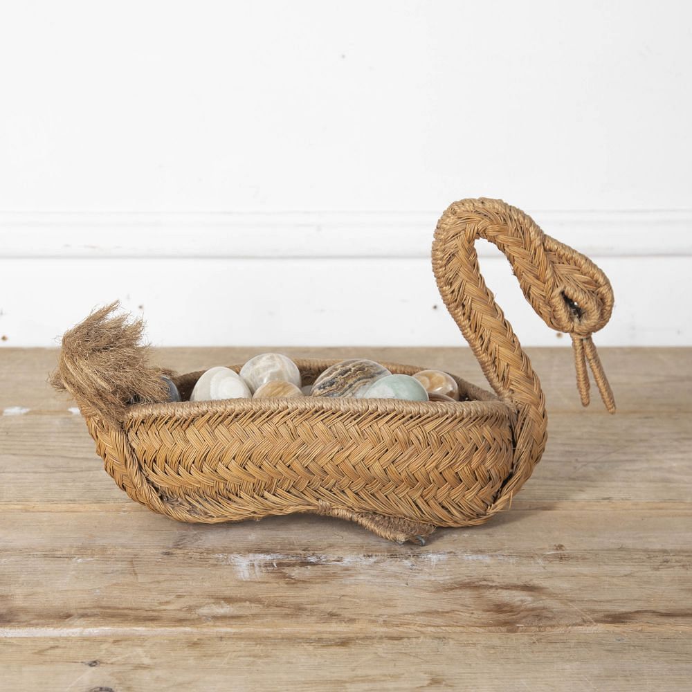 Straw Swan Basket and Collection of Decorative Eggs DA1527553
