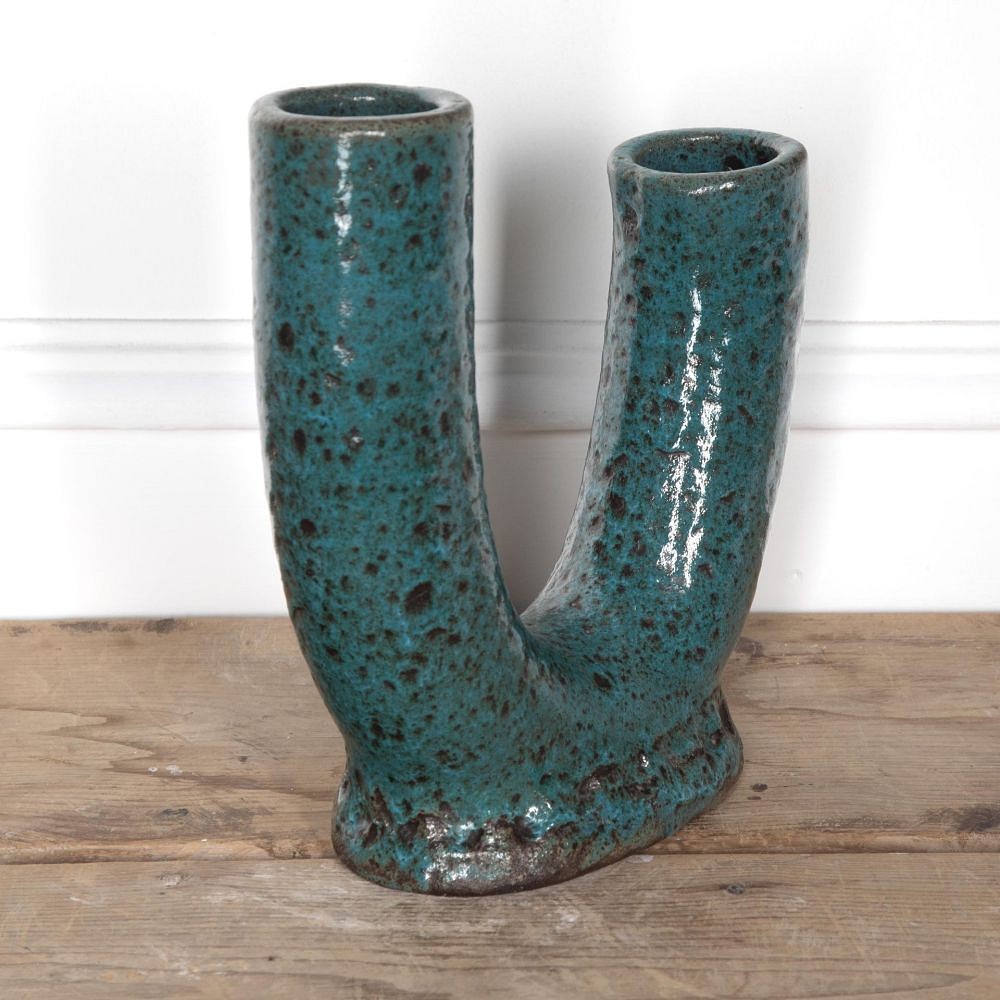 20th Century Double Spouted Green Ceramic Vase by Accolay DA2931712