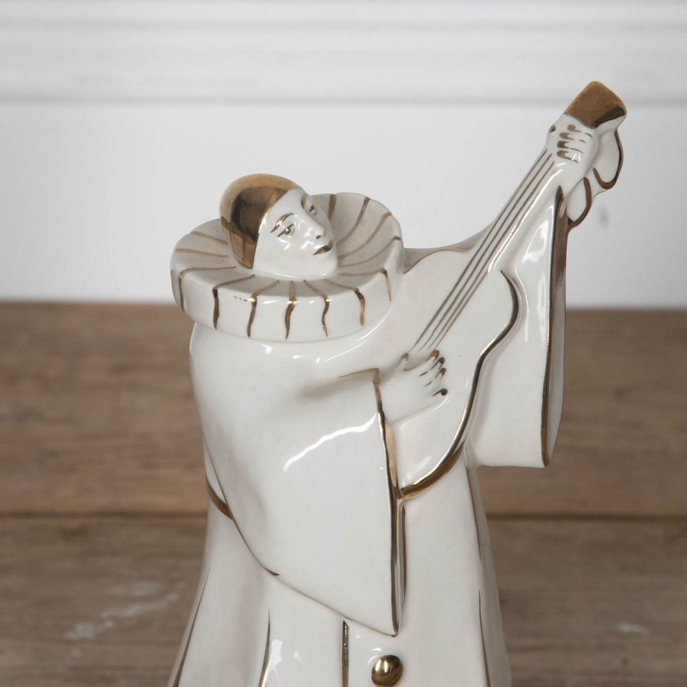 20th Century Limoges Porcelain Pierrot Musician in White and Gold by Edouard Marcel Sandoz DA2932710