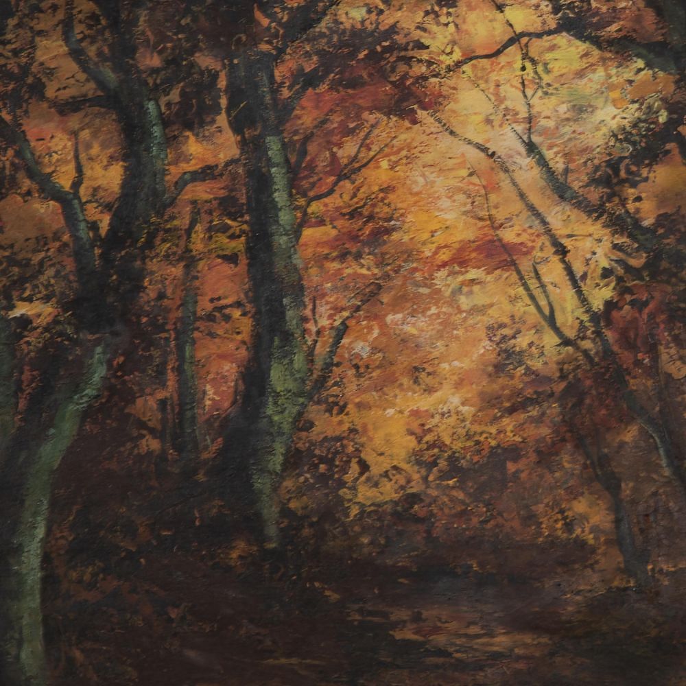 Mid-Century Oil on Board Painting “Autumn Forest” DA3029796
