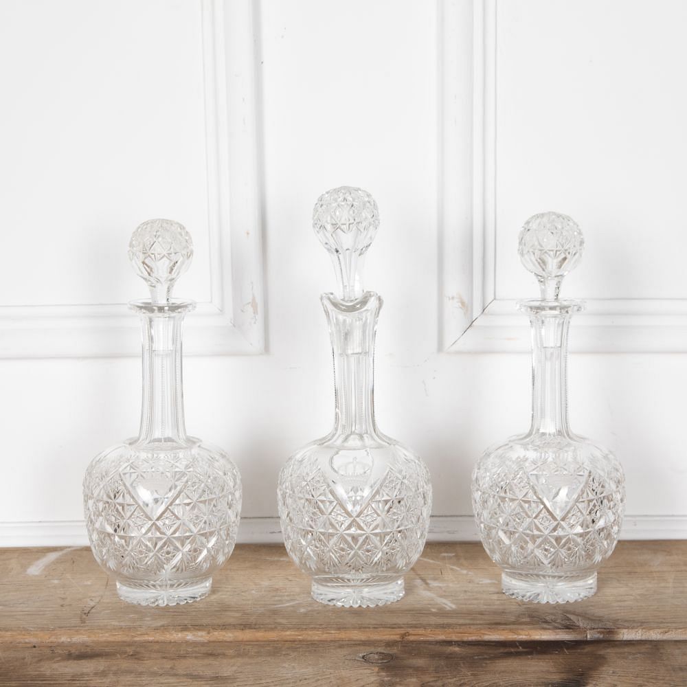 20th Century Crown Etched Crystal Decanter Trio DA5828041