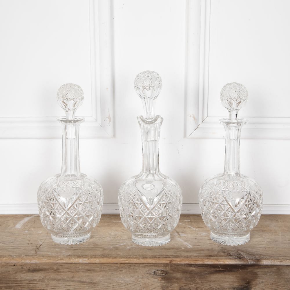 20th Century Crown Etched Crystal Decanter Trio DA5828041