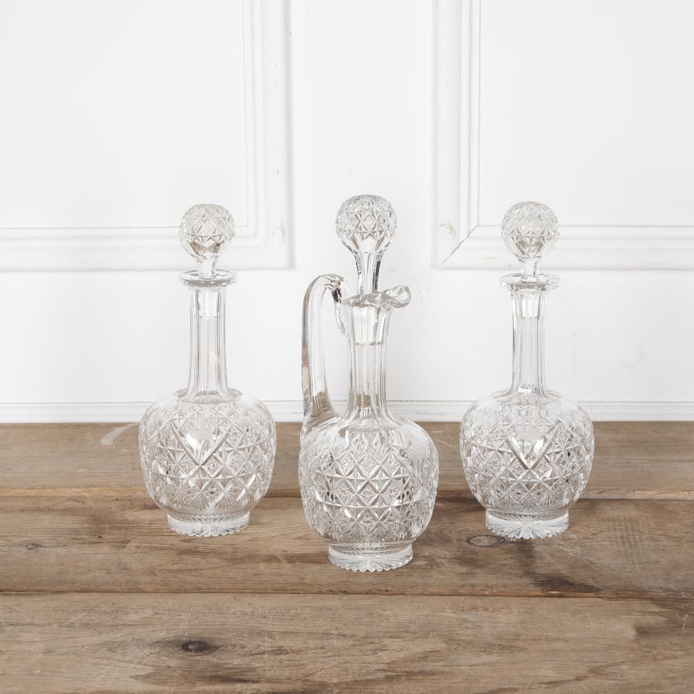20th Century Crown Etched Crystal Decanter Trio DA5828041