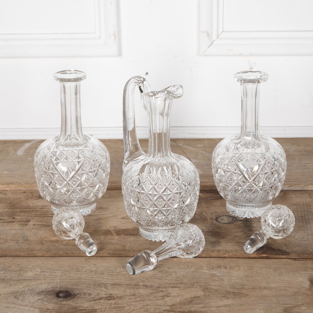 20th Century Crown Etched Crystal Decanter Trio DA5828041