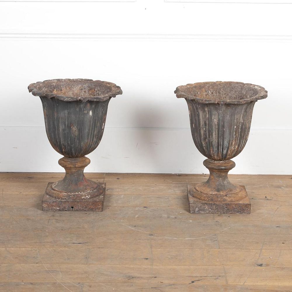 Pair of 19th Century Cast Iron Garden Urns DA8227299
