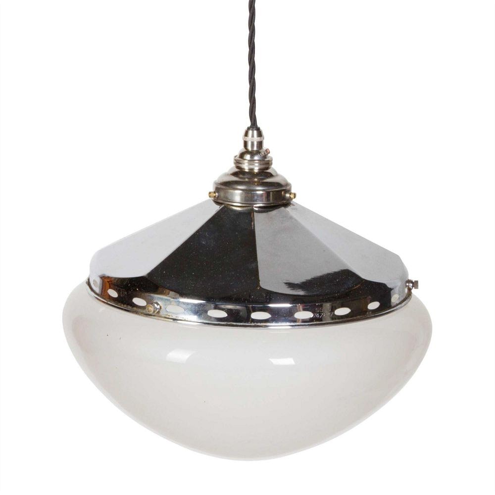 Mid-Century Chrome and Glass Etched Pendant LC2111675