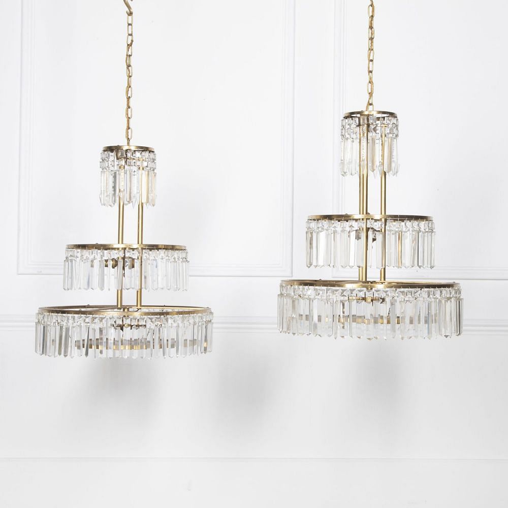 Pair of 20th Century Italian Brass Three Tier Chandeliers LC4132046