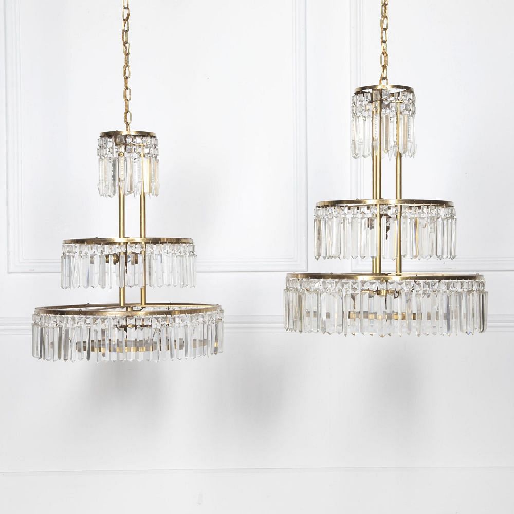 Pair of 20th Century Italian Brass Three Tier Chandeliers LC4132046