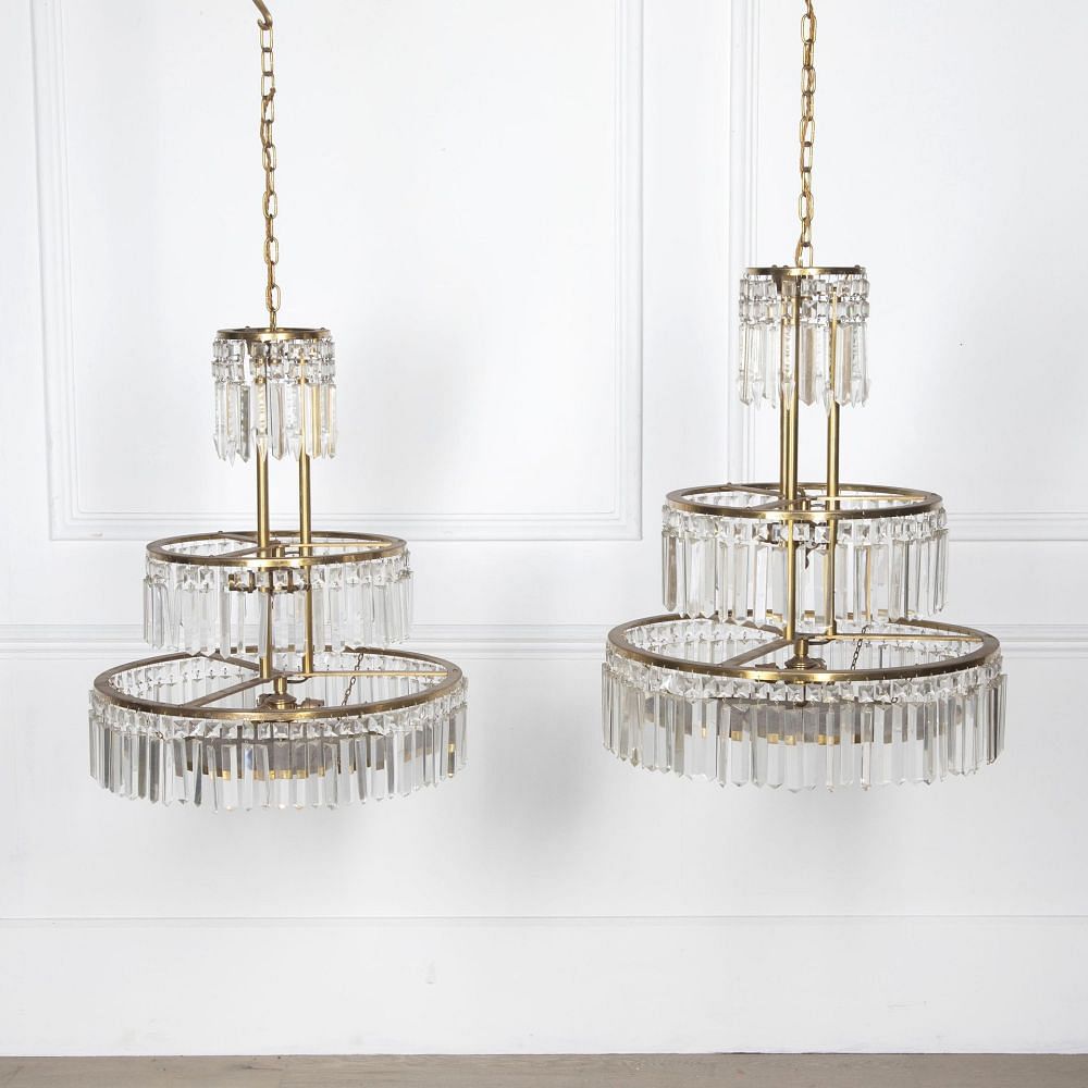 Pair of 20th Century Italian Brass Three Tier Chandeliers LC4132046