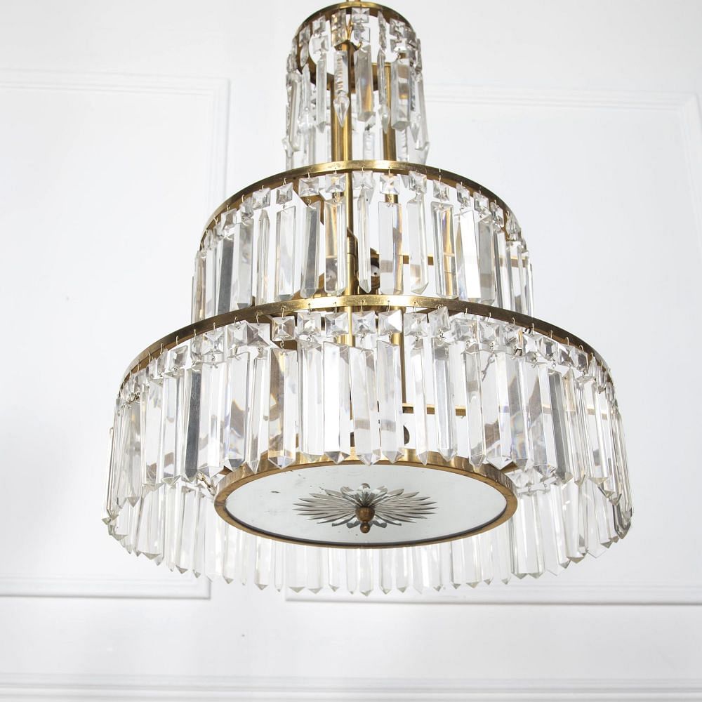 Pair of 20th Century Italian Brass Three Tier Chandeliers LC4132046