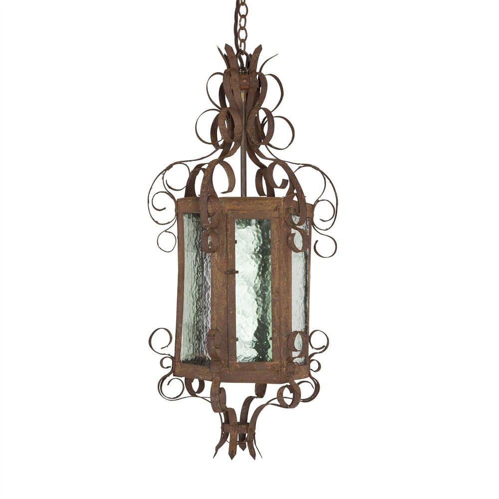 20th Century French Iron Lantern with Green Glass LL2153494