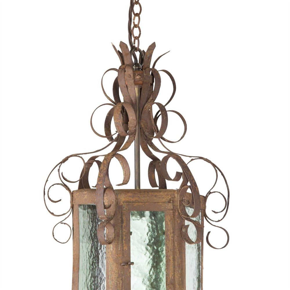 20th Century French Iron Lantern with Green Glass LL2153494