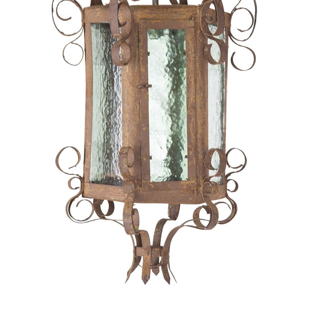 20th Century French Iron Lantern with Green Glass LL2153494
