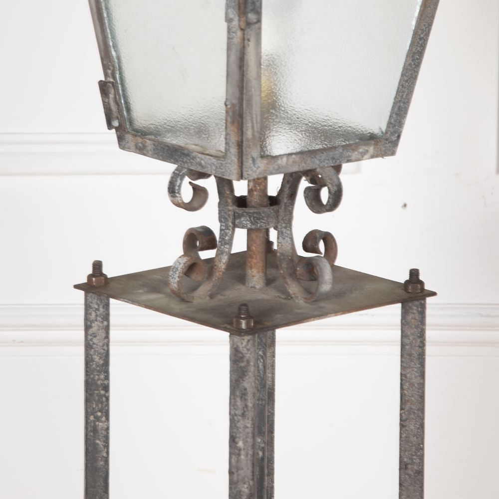 Pair of 20th Century Wrought Iron and Steel Column Lanterns LL3627435
