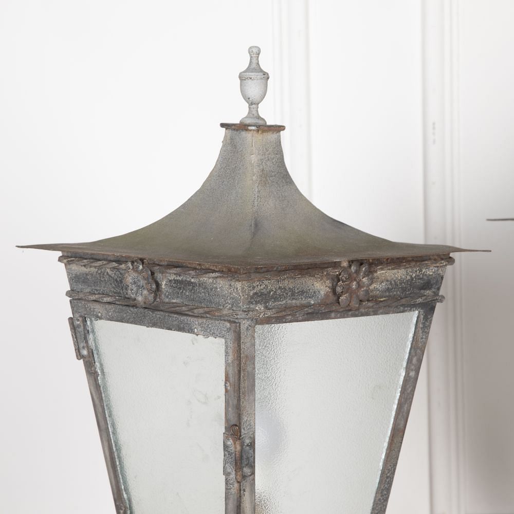 Pair of 20th Century Wrought Iron and Steel Column Lanterns LL3627435