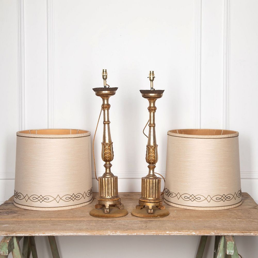 Pair of 18th Century Italian Bois D’or Torcheres Converted Lamps LT2832076