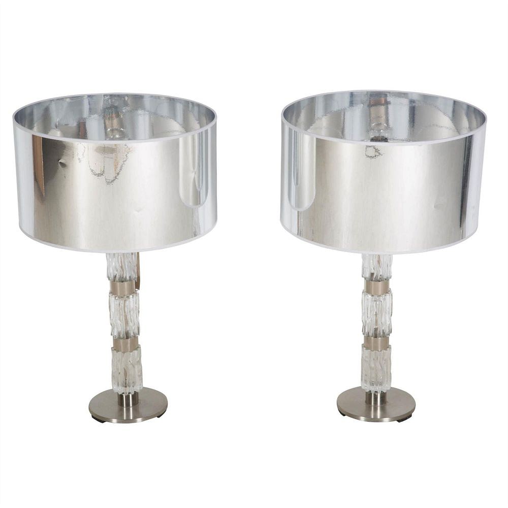 Pair 1960's Italian Lucite side lamps with modern reflective shades LT289187