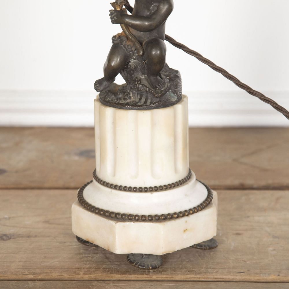 SALE: Pair of 19th Century French Marble and Bronze Cherub Table Lamps LT3730905