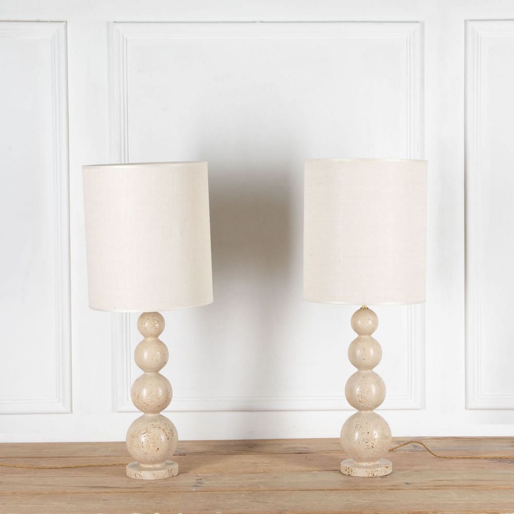 Pair of Contemporary Italian Travertine Table Lamps LT4633914