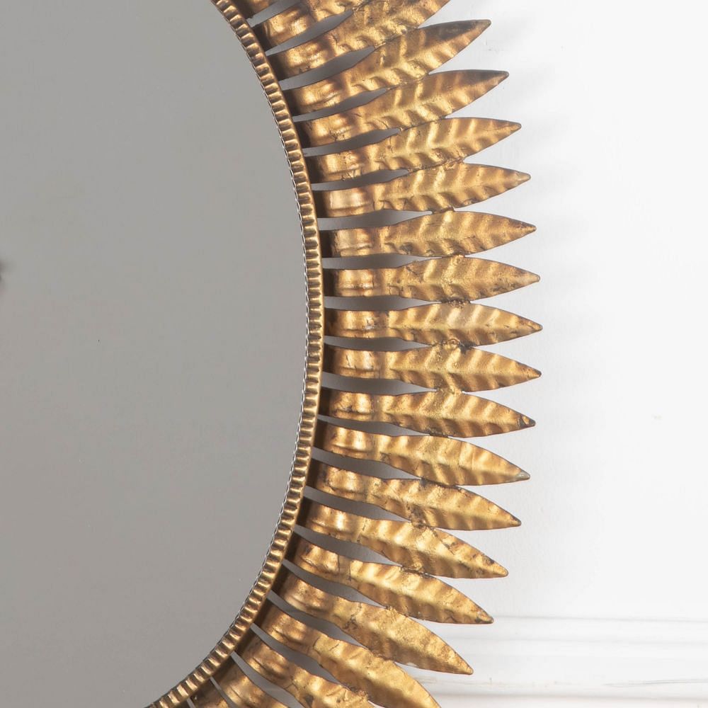 Mid-20th Century Spanish Gilt Metal Leaf Oval Sun Mirror MI3432732