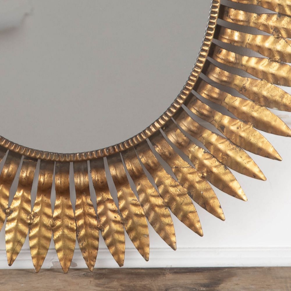 Mid-20th Century Spanish Gilt Metal Leaf Oval Sun Mirror MI3432732
